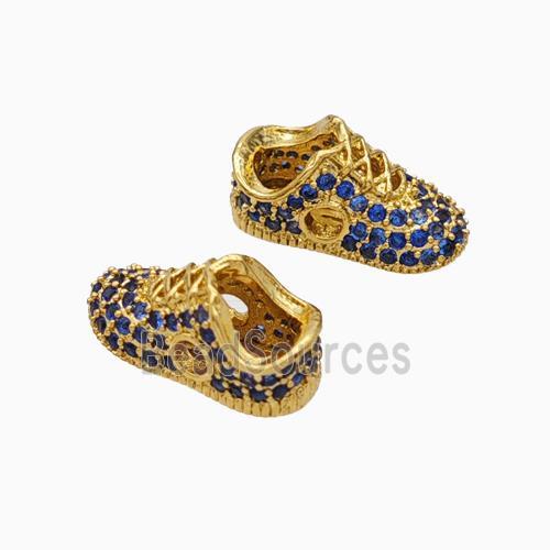 Copper Shoes Beads Micropave Zirconia Gold Plated