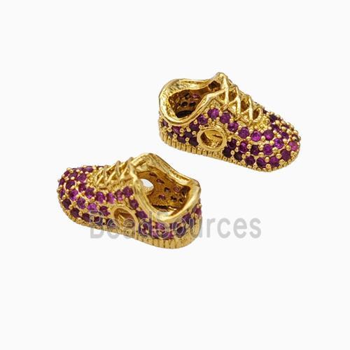 Copper Shoes Beads Micropave Zirconia Gold Plated