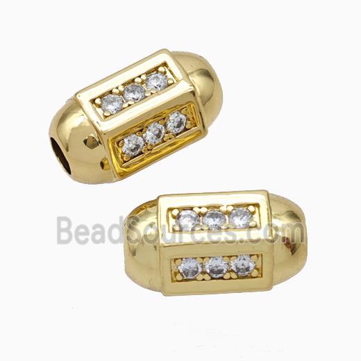 Copper Barrel Beads Pave Zirconia Large Hole Gold Plated