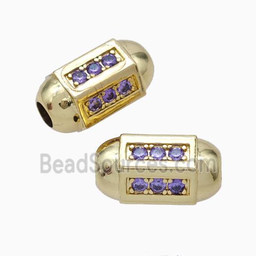 Copper Barrel Beads Pave Zirconia Large Hole Gold Plated