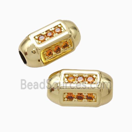 Copper Barrel Beads Pave Zirconia Large Hole Gold Plated