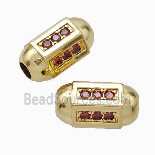 Copper Barrel Beads Pave Zirconia Large Hole Gold Plated