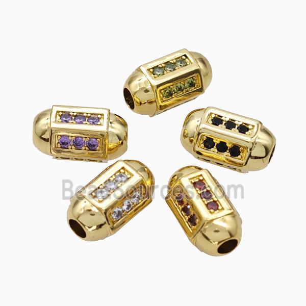 Copper Barrel Beads Pave Zirconia Large Hole Gold Plated Mixed