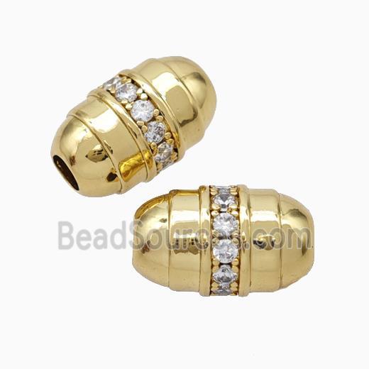 Copper Barrel Beads Pave Zirconia Large Hole Gold Plated