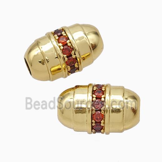 Copper Barrel Beads Pave Zirconia Large Hole Gold Plated