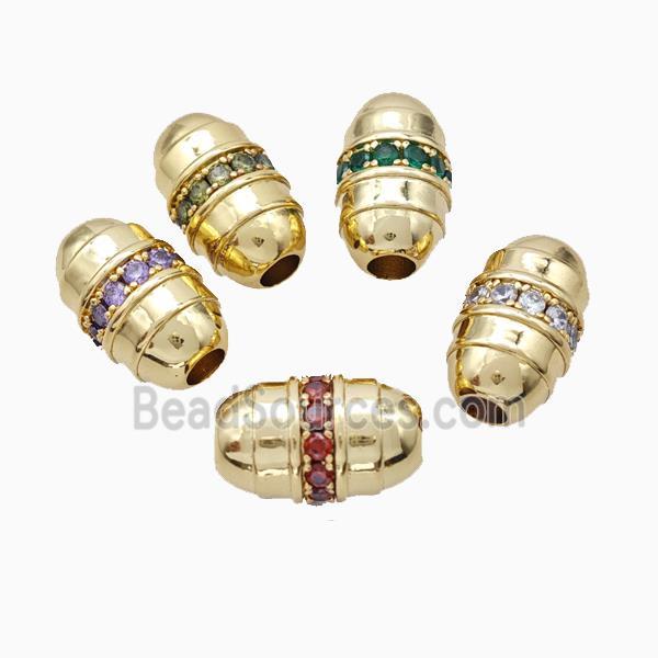 Copper Barrel Beads Pave Zirconia Large Hole Gold Plated Mixed