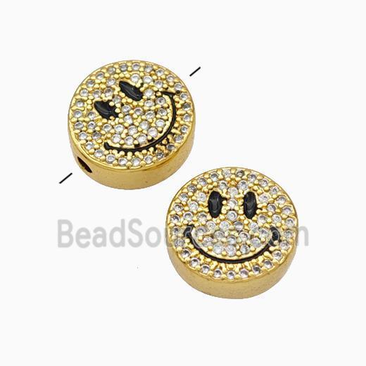 Copper Emoji Beads Micropave Zirconia Smileface Gold Plated