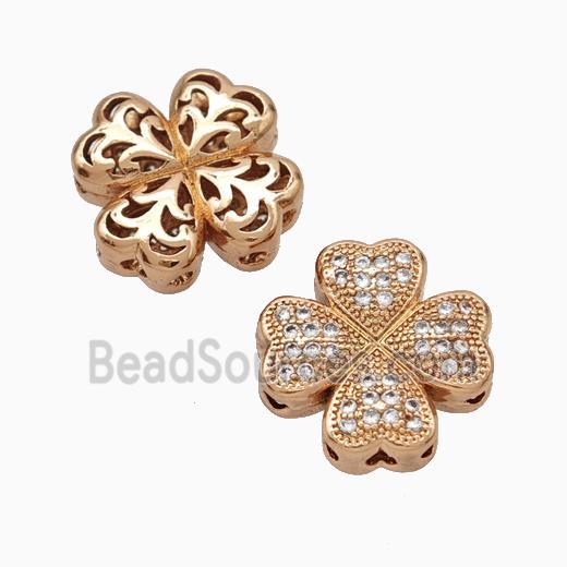 Copper Clover Beads Micropave Zirconia Rose Gold