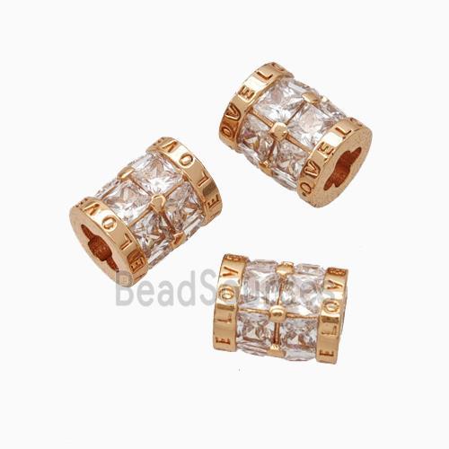 Copper Tube Beads Micropave Zirconia Cross Hole LOVE Rose Gold