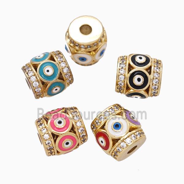 Copper Barrel Beads Pave Zirconia Enamel Evil Eye Large Hole Gold Plated Mixed