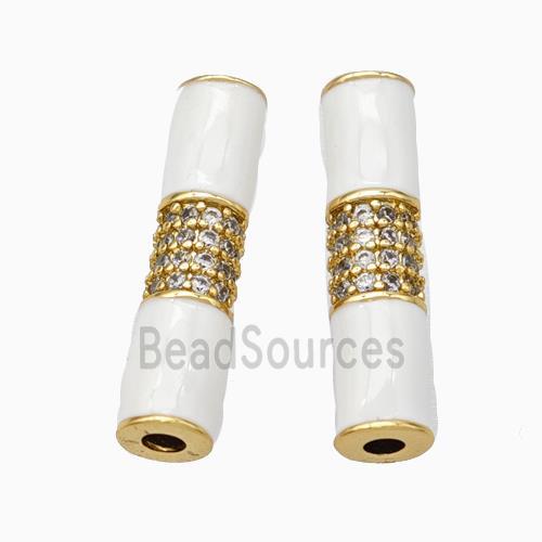 Copper Tube Beads Micropave Zirconia White Enamel White Enamel Gold Plated