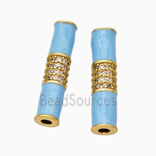 Copper Tube Beads Micropave Zirconia Turqblue Enamel White Enamel Gold Plated