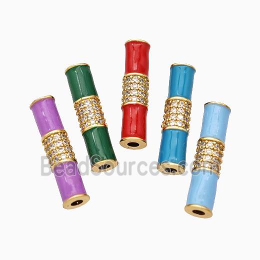 Copper Tube Beads Micropave Zirconia Enamel White Enamel Gold Plated Mixed