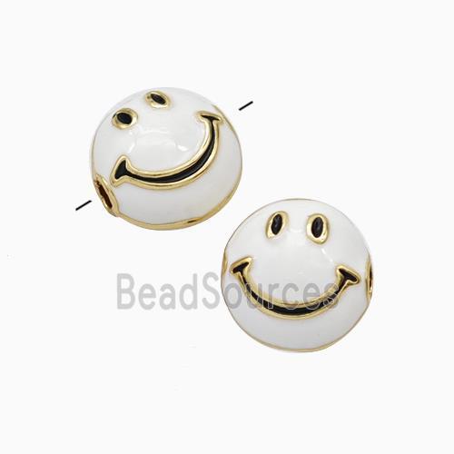 Copper Emoji Beads White Eanmel Smileface Gold Plated