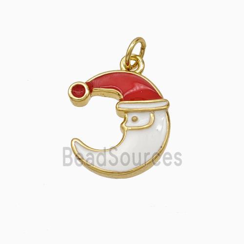 Christmas Santa Claus Copper Moon Pendant White Red Enamel Gold Plated