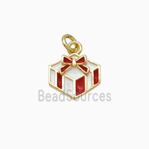 Christmas Gift Charms Copper Pendant White Red Enamel Gold Plated