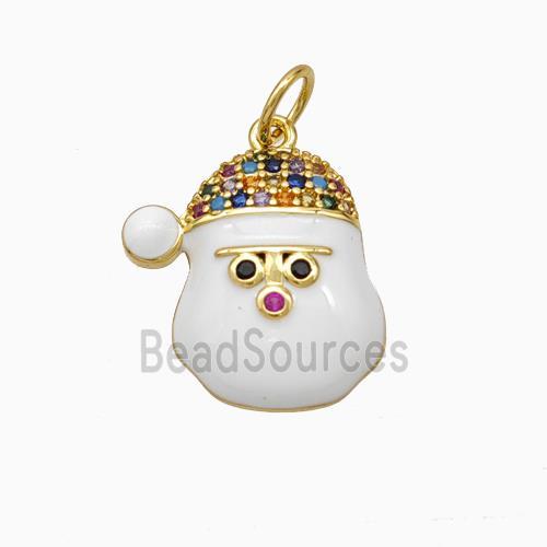 Christmas Santa Claus Charms Copper Pendant Pave Zirconia White Enamel Gold Plated