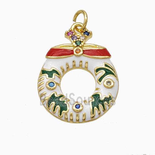 Christmas Wreath Charms Copper Pendant Pave Zirconia Enamel Gold Plated