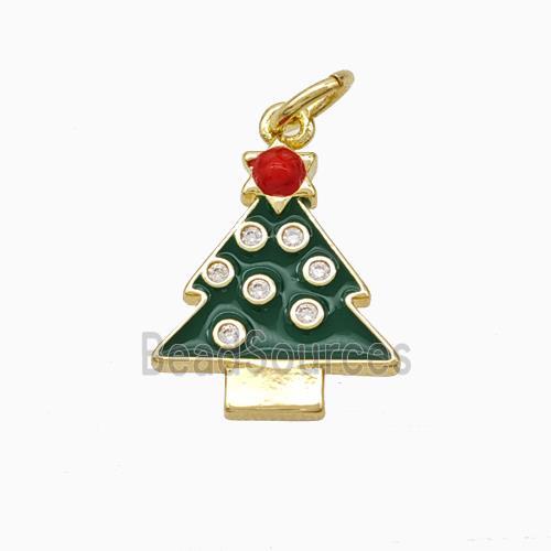 Christmas Tree Charms Copper Pendant Micropave Zirconia Green Enamel Gold Plated