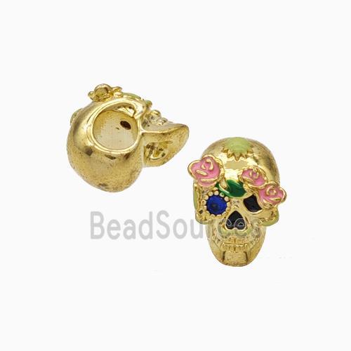 Halloween Skull Charms Copper Beads Pave Zirconia Enamel Large Hole Gold Plated