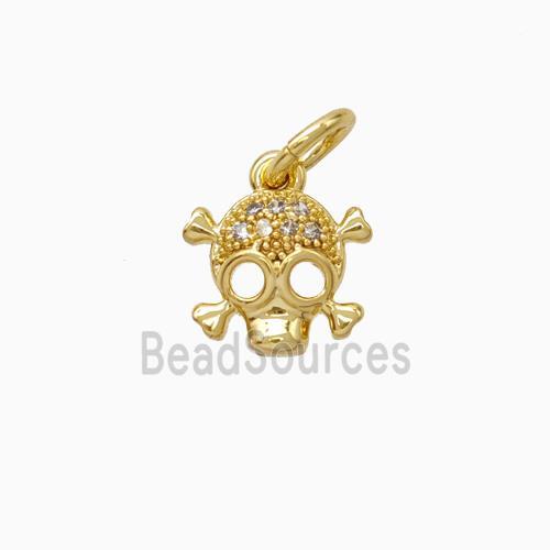 Halloween Skull Charms Copper Pendant Pave Zirconia Gold Plted