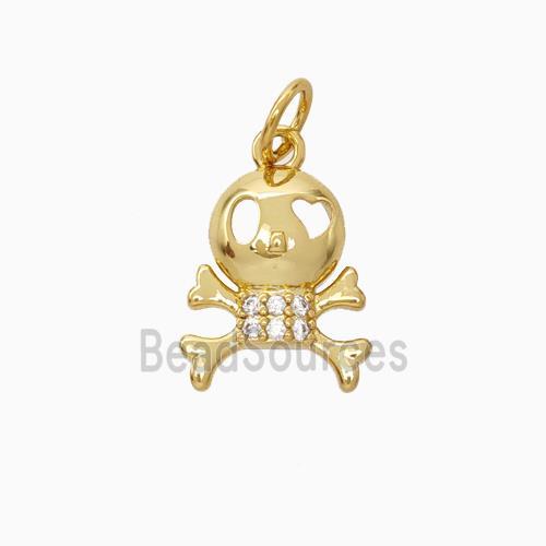 Halloween Skull Charms Copper Pendant Pave Zirconia Gold Plated