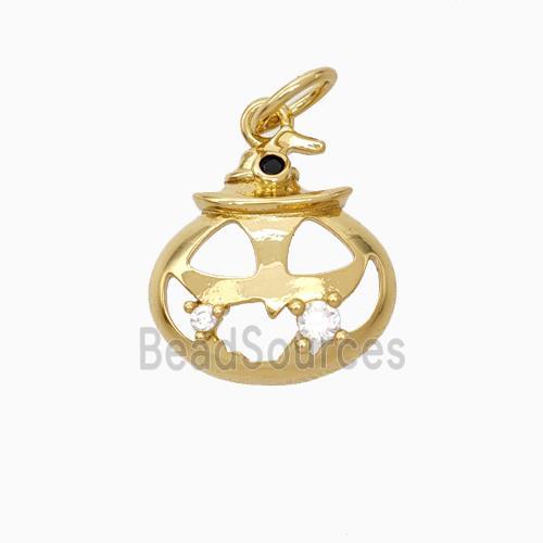 Halloween Pumpkin Charms Copper Pendant Micro Pave Zirconia Gold Plated