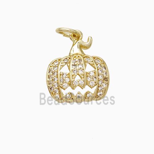 Halloween Pumpkin Charms Copper Pendant Micro Pave Zirconia Gold Plated