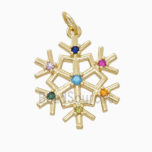 Christmas Snowflake Charms Copper Pendant Pave Zirconia Gold Plated