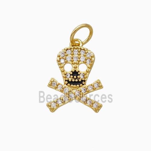 Halloween Skull Charms Copper Pendant Pave Zirconia Gold Plated