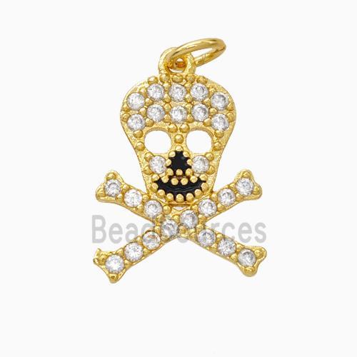 Halloween Skull Charms Copper Pendant Pave Zirconia Gold Plated