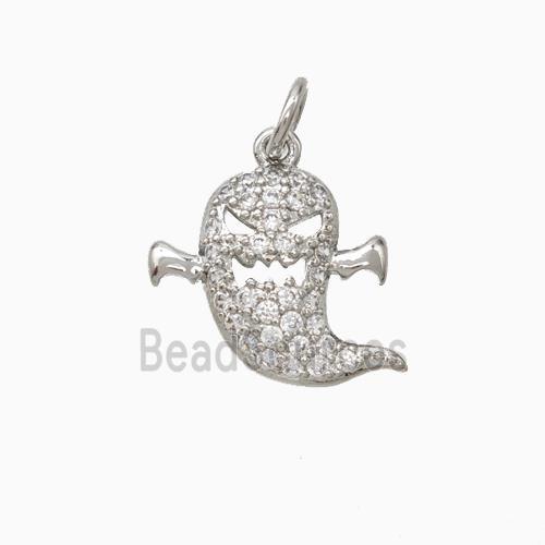 Halloween Ghost Charms Copper Pendant Pave Zirconia Platinum Plated