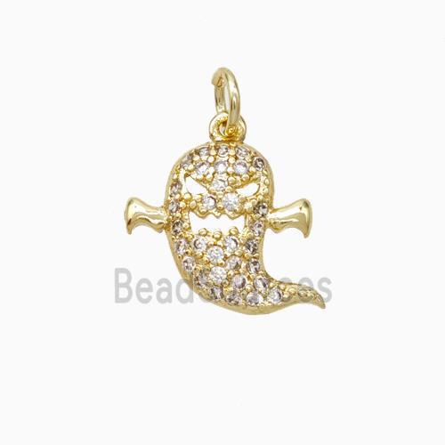 Halloween Ghost Charms Copper Pendant Pave Zirconia Gold Plated