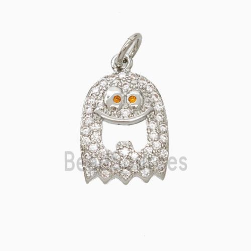 Halloween Ghost Charms Copper Pendant Pave Zirconia Platinum Plated