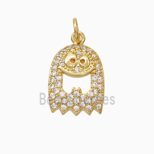 Halloween Ghost Charms Copper Pendant Pave Zirconia Gold Plated