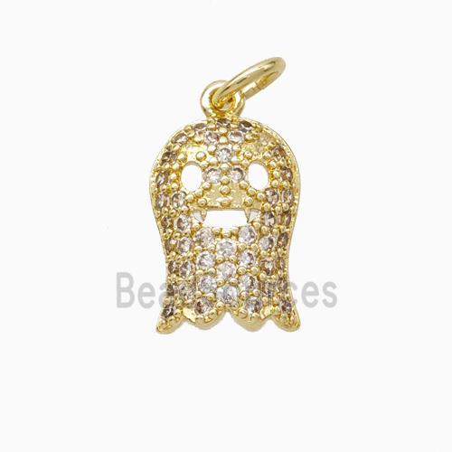 Halloween Ghost Charms Copper Pendant Pave Zirconia Gold Plated