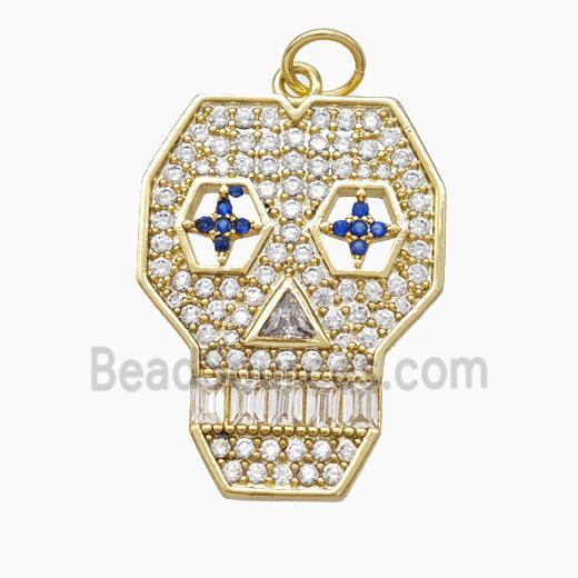 Halloween Skull Charms Copper Pendant Pave Zirconia Gold Plated