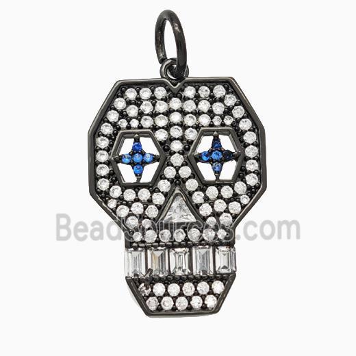 Halloween Skull Charms Copper Pendant Pave Zirconia Black Plated