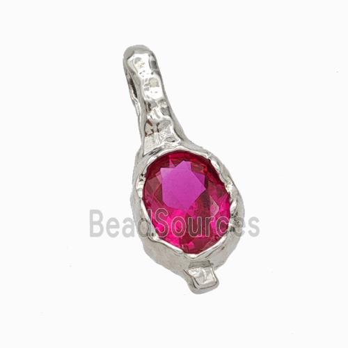 Copper Oval Pendant Pave Fuchsia Zirconia Platinum Plated