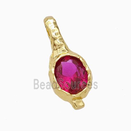 Copper Oval Pendant Pave Fuchsia Zirconia Gold Plated