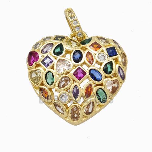 Copper Heart Pendant Micropave Multicolor Zirconia Gold Plated