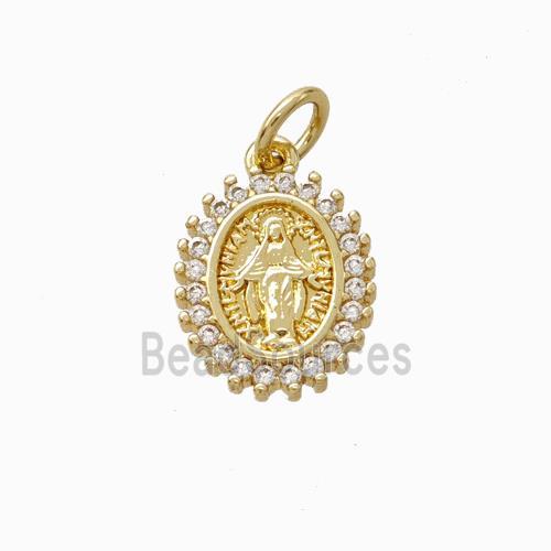 Virgin Mary Charms Copper Pendant Pave Zirconia Gold Plated