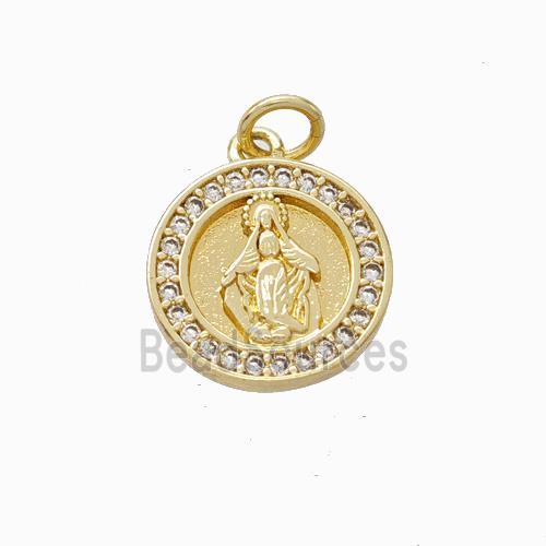 Virgin Mary Charms Copper Pendant Pave Zirconia Gold Plated