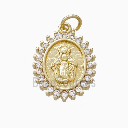 Virgin Mary Charms Copper Pendant Pave Zirconia Gold Plated