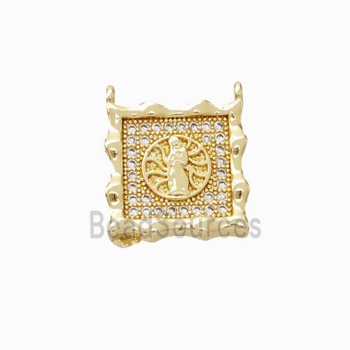 Virgin Mary Charms Copper Pendant Micropave Zirconia Square 2loops Gold Plated