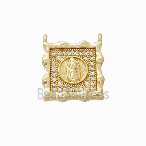 Virgin Mary Charms Copper Pendant Micropave Zirconia Square 2loops Gold Plated