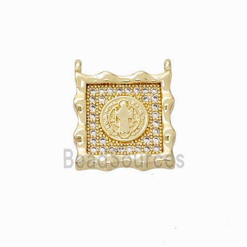 Jesus Charms Copper Pendant Micropave Zirconia Square 2loops Gold Plated