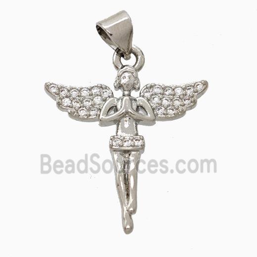 Copper Fairy Pendant Pave Zirconia Angelwings Platinum Plated