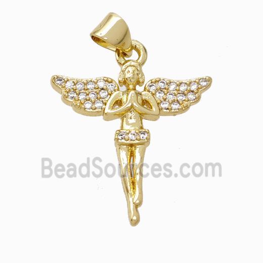 Copper Fairy Pendant Pave Zirconia Angelwings Gold Plated