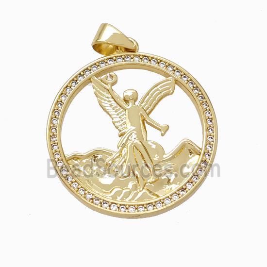 Copper Fairy Pendant Pave Zirconia Sea Circle Gold Plated